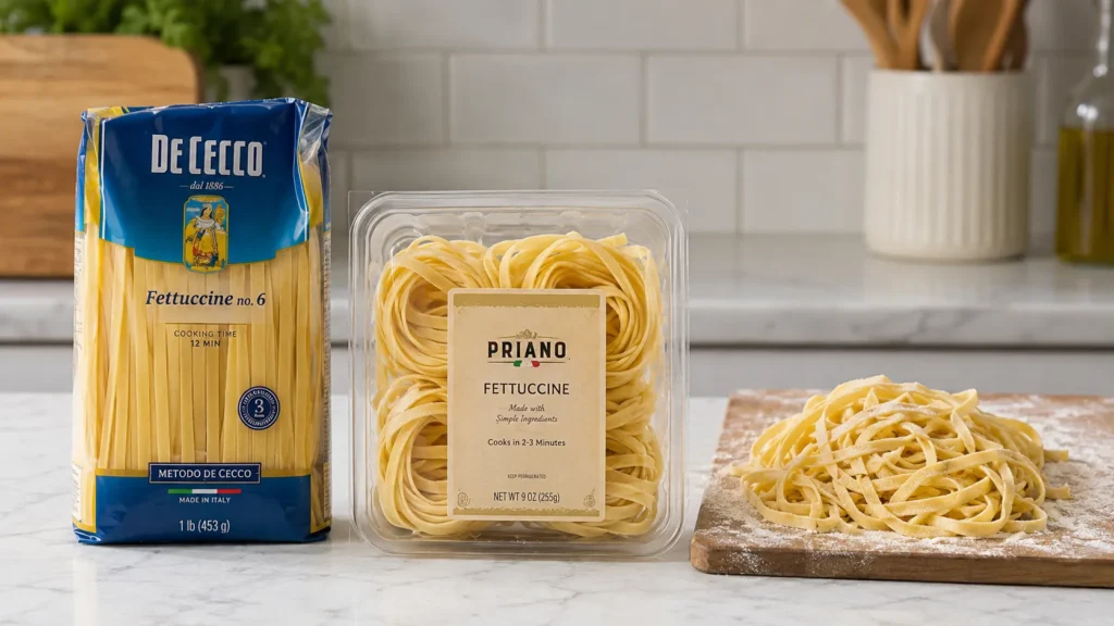 Comparison of homemade fresh and store bought fettuccine noodles