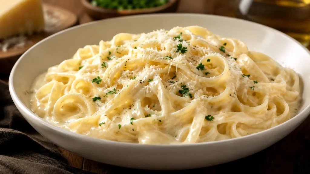 Creamy fettuccine Alfredo made with fresh noodles