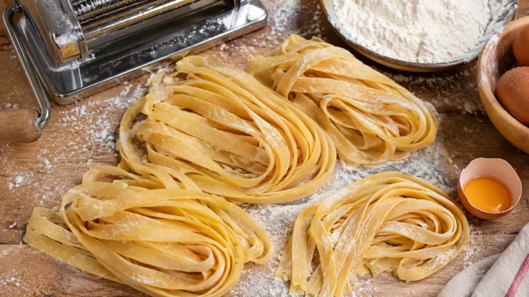 Fresh homemade fettuccine noodles made from scratch