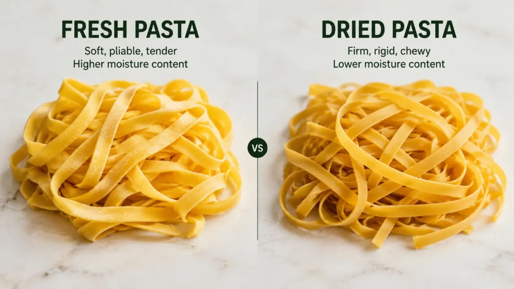 Fresh pasta vs dried pasta texture comparison