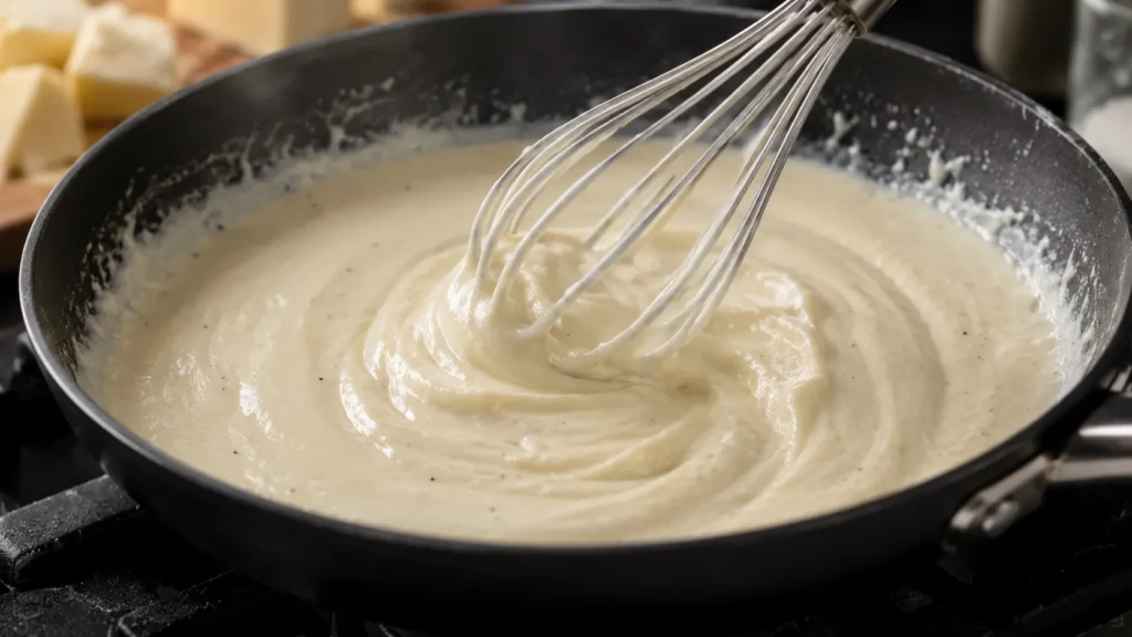 Homemade Alfredo sauce with garlic cream and Parmesan cheese