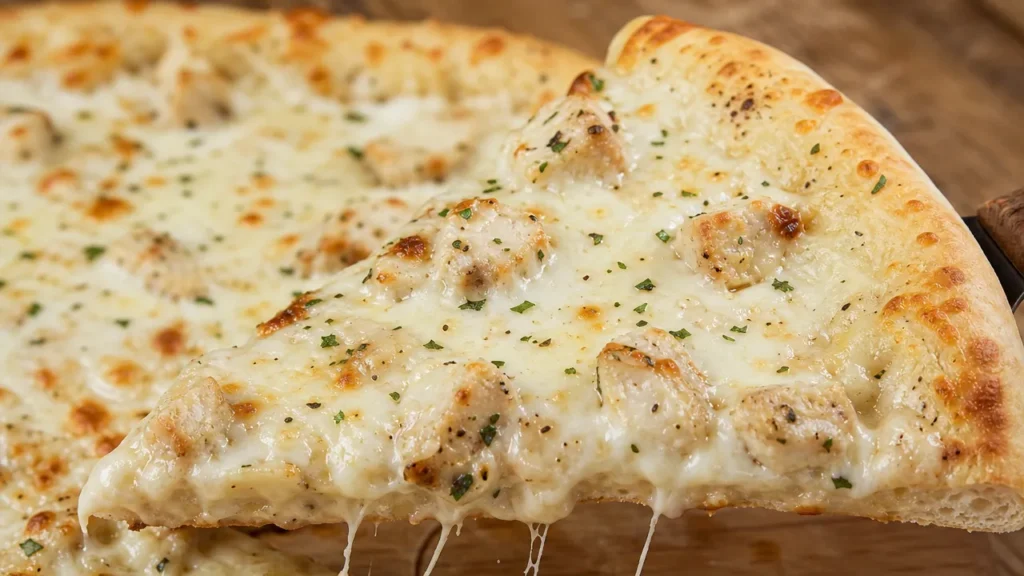 Homemade chicken Alfredo pizza
