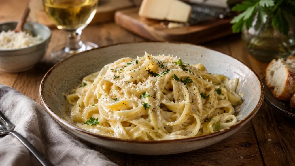 Homemade fettuccine noodles dinner