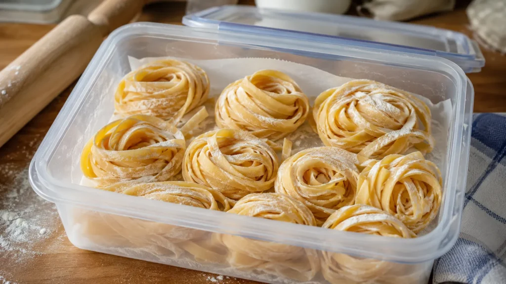 Storing homemade fettuccine noodles for later use