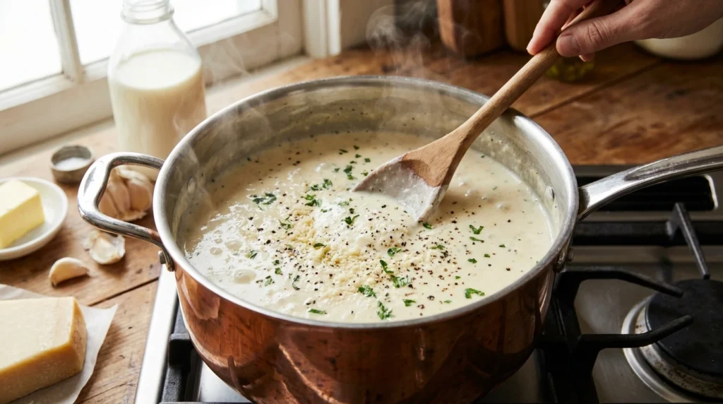 homemade alfredo sauce with milk