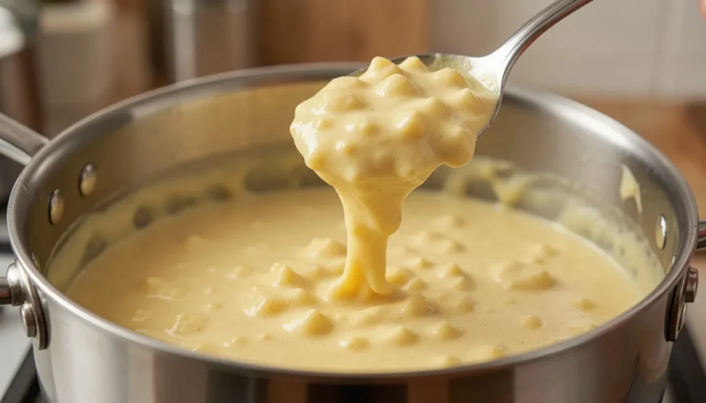 Close-up of smooth and creamy Kraft Parmesan Alfredo sauce consistency