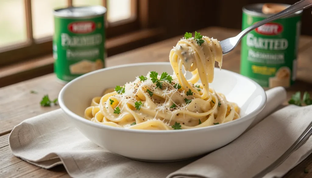 Homemade Kraft Parmesan cheese Alfredo sauce