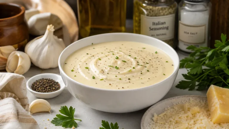 Seasoning for Alfredo sauce with garlic, herbs, black pepper, and Parmesan cheese